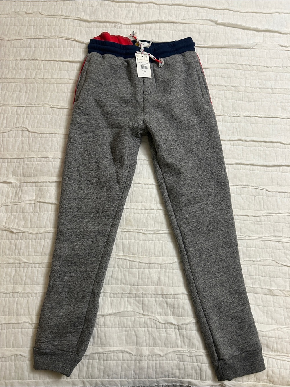 NWT Biden fleece lined Gray Joggers with Navy & Red Waistband